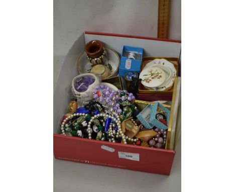 Box of various assorted small ceramic items, costume jewellery ec
