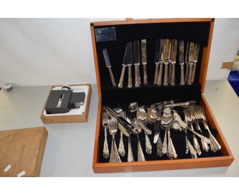 Arther Price silver plated canteen of cutlery together with a vintage Crest Line cine camera