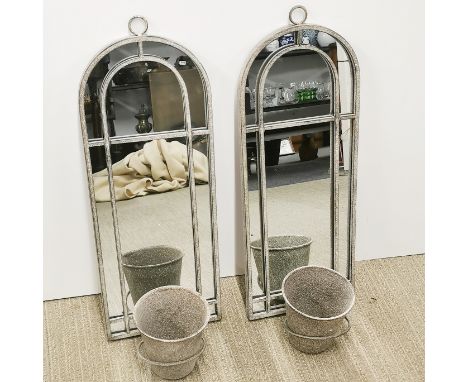 A pair of plant pot holder wall mirrors, H. 56cm.