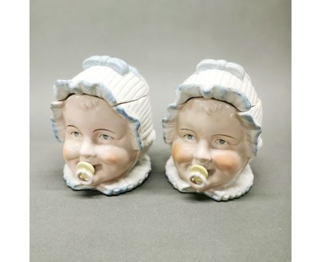 Two continental porcelain tobacco jars, H. 14cm.