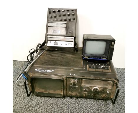 A Plustron TVRC 7 TV-RADIO-CASSETTE RECORDER with a Roadstar audio-video BSI TV set and a Philips cassette recorder N2204 aut