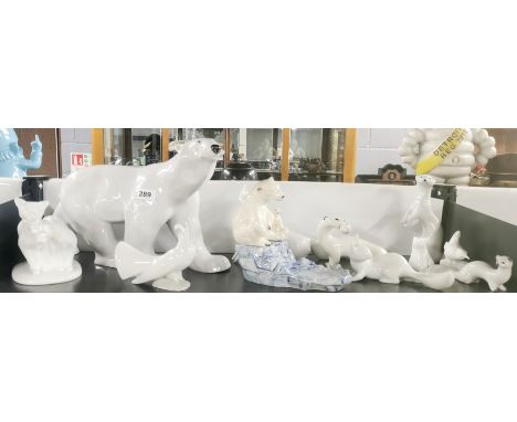 A group of mixed ceramic animal and bird figures including Royal Doulton, largest L. 40cm.