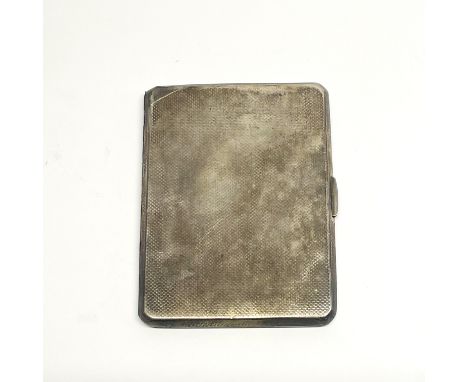 A hallmarked silver cigarette case, size 9cm x 11cm, weighs 166g.
