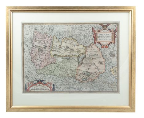 ABRAHAM ORTELIUS (1527 - 1598)Hibernia, 1579Coloured map, 36 x 48cm FramedPublished 1579, Latin Edition. The Theeatrum was th