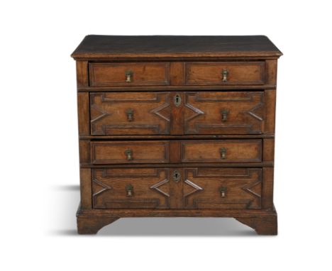 ***PLEASE NOTE MEASUREMENTS SHOULD READ '87cm high x 96cm wide x 58cm deep'***A 17TH CENTURY OAK CHEST OF DRAWERS, of rectang