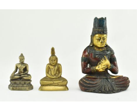 A collection of three 20th century Hindu &amp; Buddhist amulet figurines. The lot comprising a recently cold painted seated f