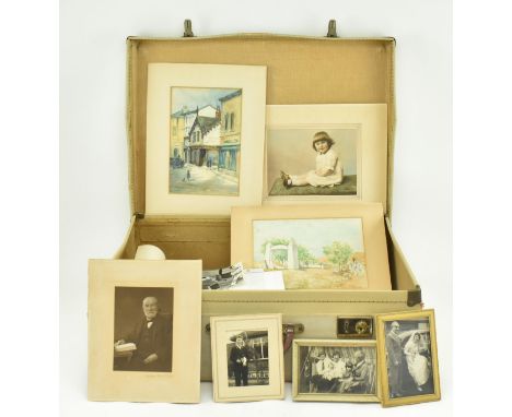 A mid 20th century Cheney briefcase / suitcase containing Victorian family ephemera relating to the Lister family. Including 