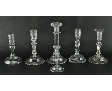A collection of six mid-late 18th century George II &amp; George III glass candlesticks. The lot comprising a circa 1770 face