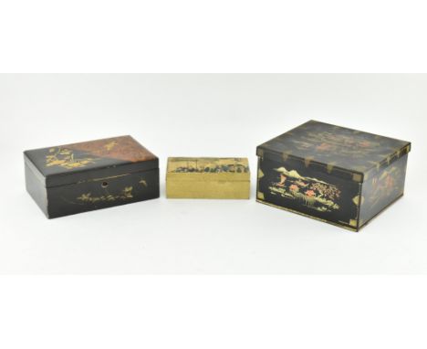 A collection of three early 20th century &amp; later Chinoiserie / Japanese trinket boxes. The lot to comprise a lacquered ha