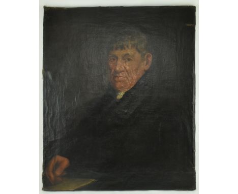 A late 18th - early 19th century oil on canvas portrait painting. The portrait depicting a noble gentleman, dressed in black 