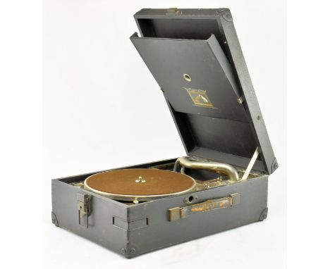 His Master's Voice - an early 20th century circa 1925 leather cased HMC gramophone, model 101. The gramophone cased in leathe