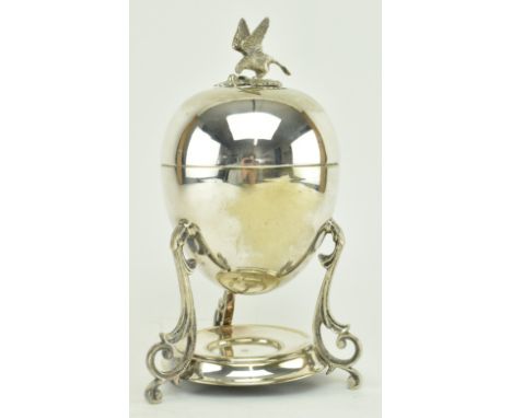 An early 20th century Mappin &amp; Webb Prince's Plate silver plated egg warmer. The egg warmer with finial bird of prey lid 