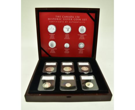 The Canada 150 Historic Silver Coin Set, limited edition 23 of 150. The set comprising First Voyageur Dollar, Goose Dollar, C