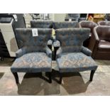 WOOD AND FABRIC ARM CHAIRS