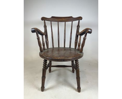 A Swedish early 20th century stick back penny seat with scroll arms. Possibly made by Ibex. Seat height 40]H:42cm