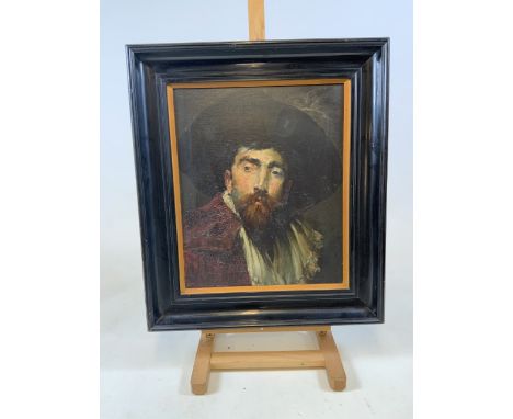 Continental school oil on canvas portrait of a cavalier. Unsigned. In black and gilt frame.W:38cm x H:46cm.