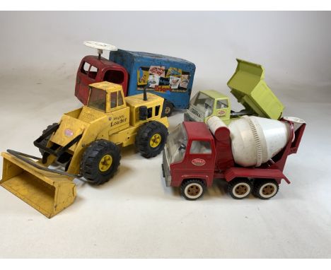 Three vintage Tonka toys and a Tri-ang vintage toy.