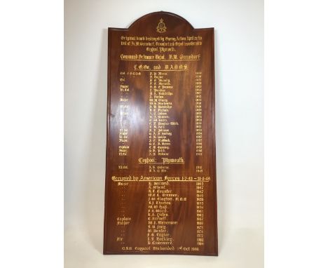 A Royal Corps Army Ordnance honour board ref OSA Coypool. Original board destroyed 1941W:57cm x H:127cm