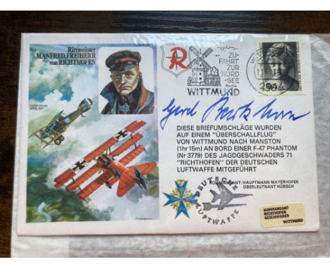 WW2 Luftwaffe ace General G. Barkhorn KC signed HASP1d Manfred Von Richthofen ( Red Baron ) cover. 21 4 77 Manfred Ferr Von R