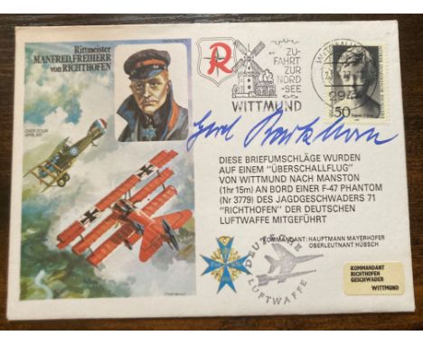 WW2 Luftwaffe ace General G. Barkhorn KC signed HASP1d Manfred Von Richthofen Red Baron cover. 21 4 77 2nd highest Luftwaffe 