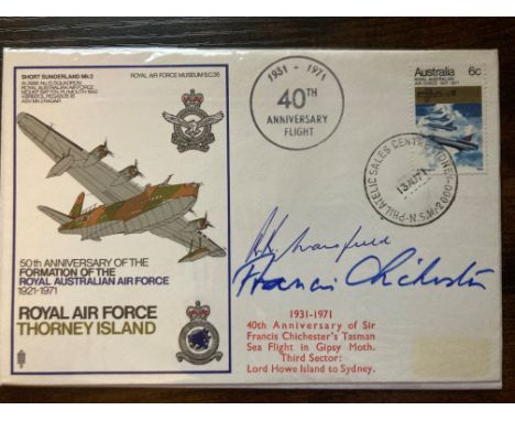 Sir Francis Chichester signed RAF cover. 50th Anniv Formation of the RAAF RAF Thorney Island Signed Sir Francis Chichester. 1