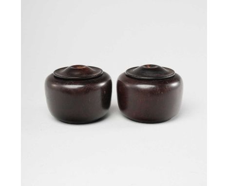 A PAIR OF CHINESE ZITAN WEIQI BOXES AND COVERSQING DYNASTY12cm. (4)Each of a compressed globular form, supported on a tapered