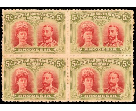 5s deep rose-red and yellow-green with clandestine roulettes block of four, upper left stamp position 2 gash in ear. &nbsp;So