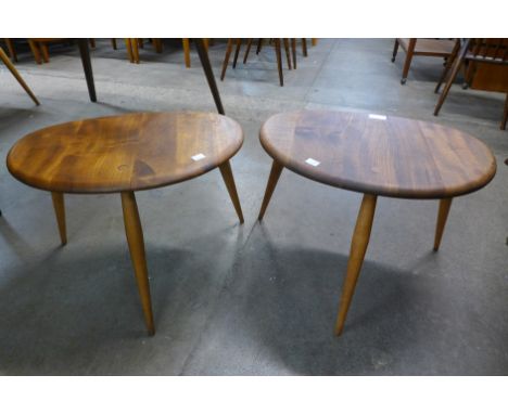 A pair of Ercol Blonde elm and beech pebble shaped occasional tables 