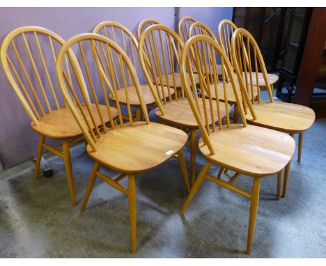 A set of ten Ercol Blonde elm and beech Windsor chairs 