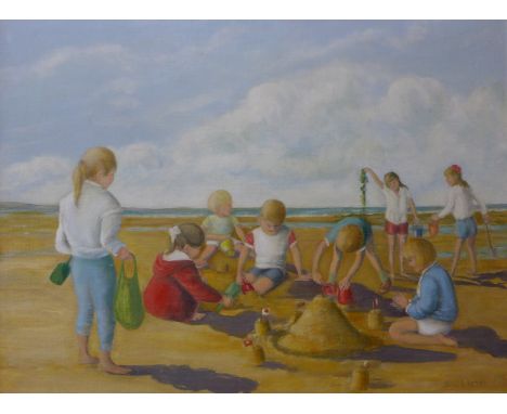 D. Livesey, children playing on a beach, oil on board, 45 x 60cms, framed 