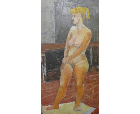 British School (20th Century), portrait of a female nude, oil on board, 30 x 16cms, unframed 