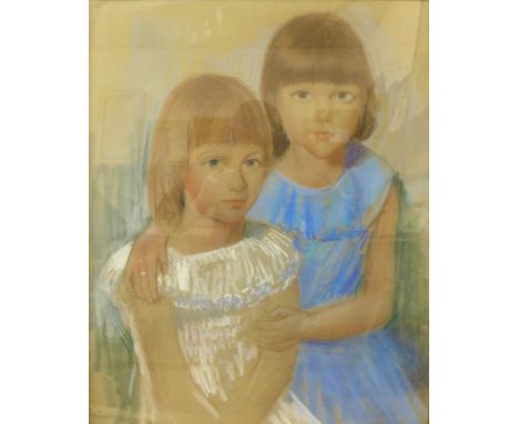 British School (Mid 20th Century), portrait of two young girls, pastel, indistinctly signed, 63 x 50cms, framed 