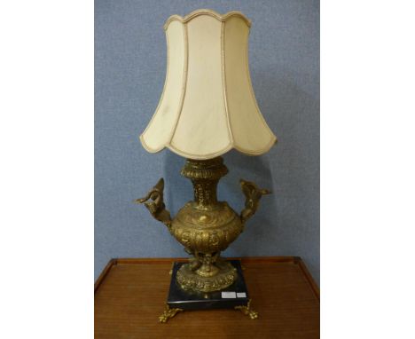 A French gilt metal and marble table lamp 