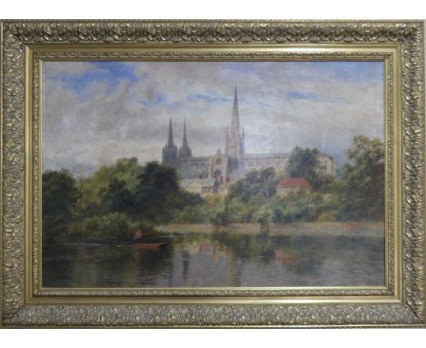 Robert Gallon (British,&nbsp;1845-1925) 'Lichfield Cathedral' Oil on Canvas,&nbsp;signed 'R. Gallon' to bottom left, in heavy