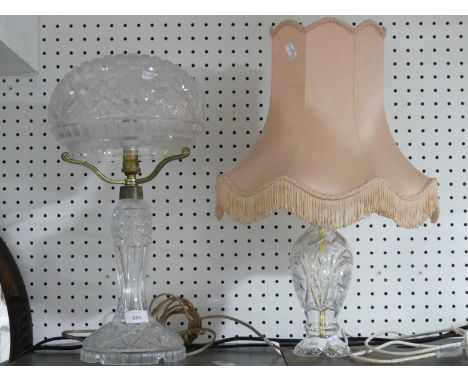 A vintage moulded glass Lamp and Shade, the lamp completely encased with the glass body, 21in (53cm) high,together with anoth