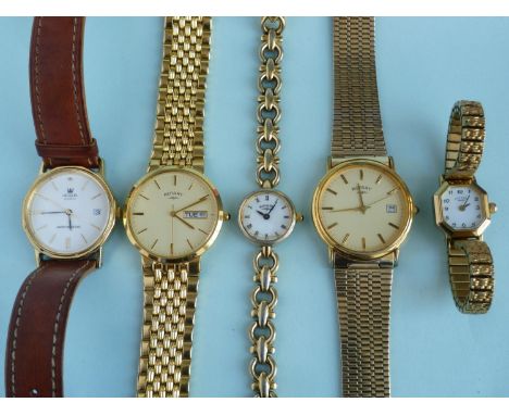 Two Rotary gold-plated Rotary gentleman's quartz Wristwatches, and two lady's Rotary wristwatch, together with an Acqua quart