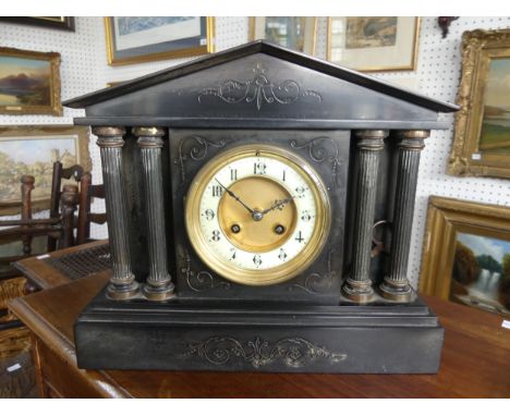 Victorian black slate Mantel Clock, 12½in wide x 10½in high (31.5cm x 27cm) .
