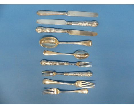 A near matched Victorian silver three piece Knife, Fork and Spoon Set, by Chawner &amp; Co., hallmarked London, 1870-1877, be