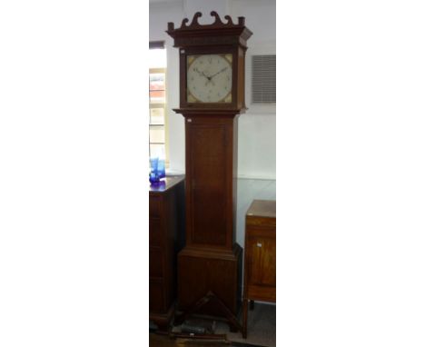 Pyke, Wellington, an oak 30-hour Longcase Clock, with single-weight movement striking on a bell, the 12-inch square painted d