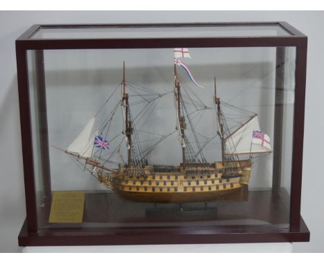 A cased model HMS Victory, produced in association with The Royal Navy Museum, a limited edition of 1805, 27in (68.5cm) long,