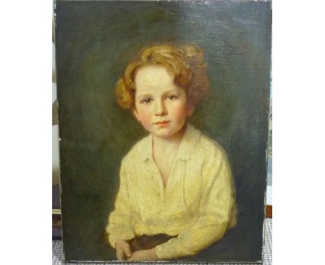 20th century School, Portrait of a red-haired boy wearing a white shirt, half length, oil on canvas, signed and dated 1938, 2