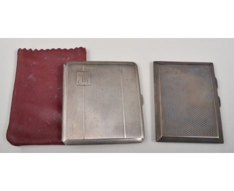 Silver cigarette case, Birmingham 1925, engraved ivy, with engine turning, 8cm and another silver cigarette case, Birmingham 