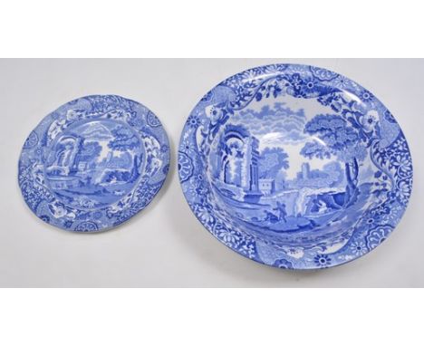 Copeland Printware bowl, Spode Italian pattern, diameter 24cm and two matching dessert plates (3).