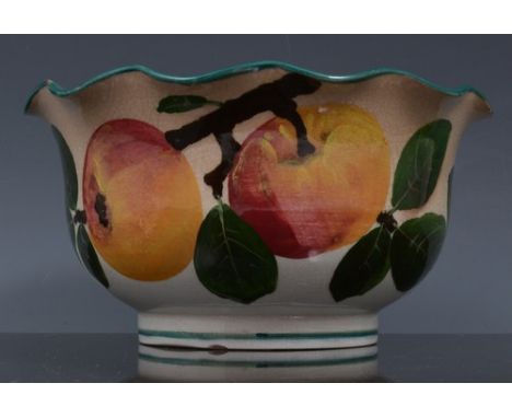 Wemyss ware circular basin, decorated with apples, indistinct impressed mark, diameter 14cm.