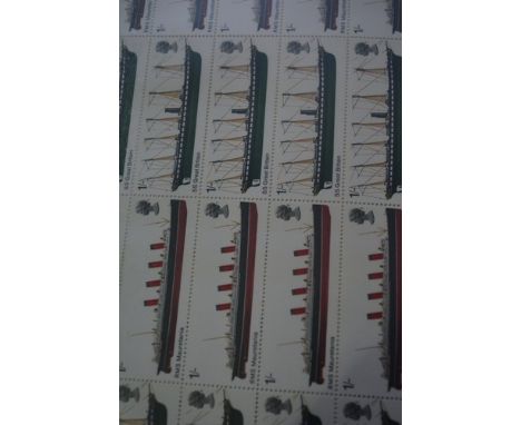 QE2 commemoratives, 1969, four sheets:  British ships 5d, 9d in horizontal strips of three, 1s. in horizontal pairs;  first f