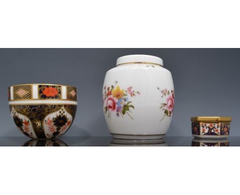 Royal Crown Derby commemorative mug, Santa Maria, 13cm, a Derby Posies pattern caddy, other Royal Crown Derby porcelain, Crow