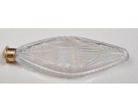 Victorian cut glass novette shape flask, gilt metal neck and lid, 12cm.