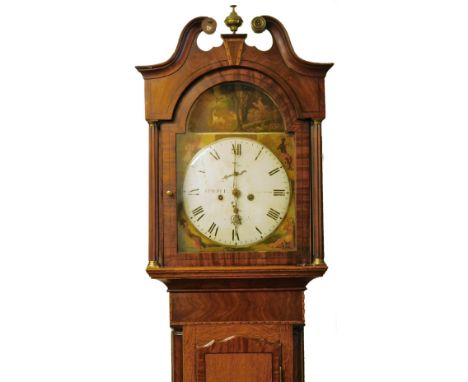 John Pratt of Nottingham. An early 19thC mahogany and oak longcase clock, the swan neck pedimented hood with a brass finial a