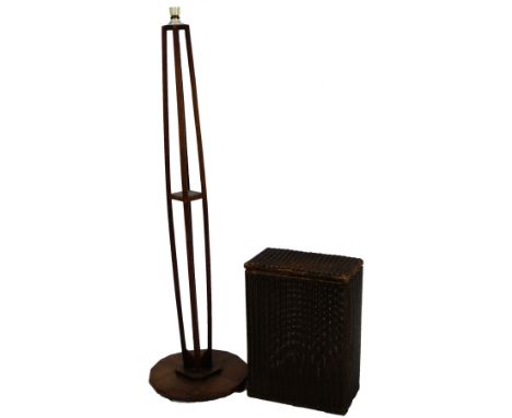 A 1970s vintage oak standard lamp, with four prongs centred by a support, on a shaped base, 148cm H, and a Lloyd Loom lusty l