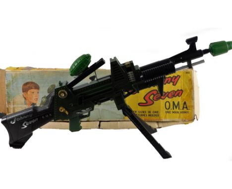 A boxed Johnny 7 Oma One Man Army gun, with accessories, to include grenade, no. 6025, 82cm W.